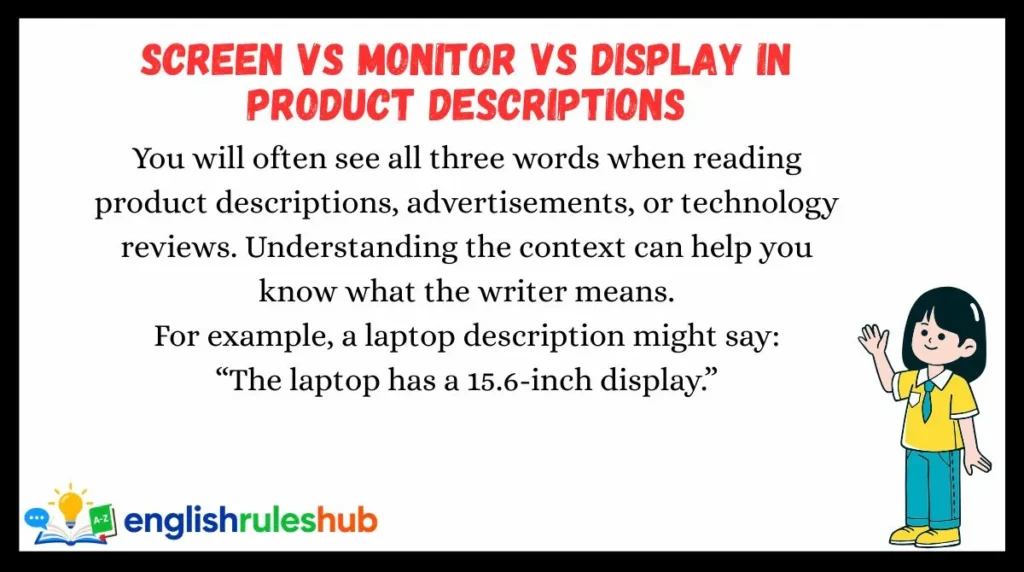 Screen vs Monitor vs Display in Product Descriptions
