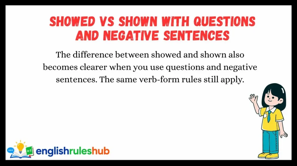 Showed vs Shown With Questions and Negative Sentences